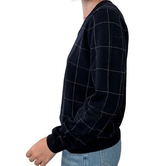 Vintage Brooks Brothers Country Club Navy Blue Checkered 100% Wool Sweater sz M - Picture 2 of 7